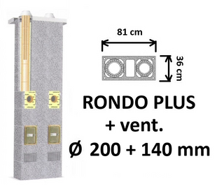 Dvigubo kamino komplektas SCHIEDEL RONDO PLUS 200+V+140 su ventiliaciniu kanalu B, C, D klasės namams. Keramikinio dūmtraukio komplektas.