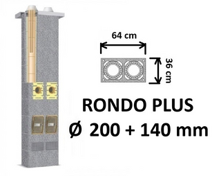 Dvigubo kamino komplektas SCHIEDEL RONDO PLUS Ø200+140 mm, dvigubas keramikinis dūmtraukis B, C, D klasės namams