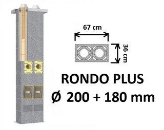 Dvigubo kamino komplektas SCHIEDEL RONDO PLUS Ø200+180 mm, dvigubas keramikinis dūmtraukis B, C, D klasės namams