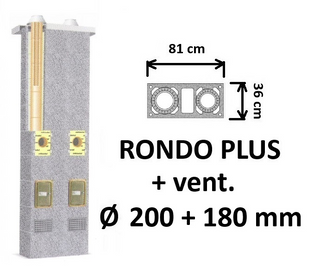 Dvigubo kamino komplektas SCHIEDEL RONDO PLUS 200+V+180 su ventiliaciniu kanalu B, C, D klasės namams. Keramikinio dūmtraukio komplektas.