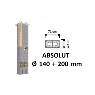 Dvigubo kamino komplektas Schiedel Absolut Ø140+200 mm. Dvigubas keramikinis kaminas A, A+, A++ klasės namams