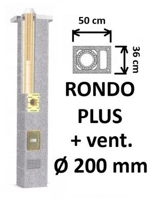 Kamino komplektas SCHIEDEL RONDO PLUS Ø200 mm su ventiliaciniu kanalu B, C, D klasės namams, keramikinis dūmtraukis