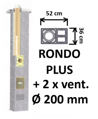 Kamino komplektas SCHIEDEL RONDO PLUS Ø200 mm su 2 ventiliaciniais kanalais B, C, D klasės namams. Keramikinis dūmtraukio komplektas
