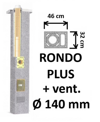 Kamino komplektas SCHIEDEL RONDO PLUS Ø140 mm su ventiliaciniu kanalu B, C, D klasės namams. Keramikinis dūmtraukis