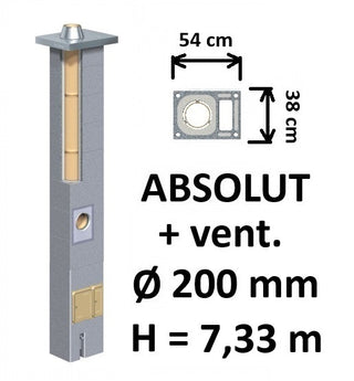 Kamino komplektas Schiedel Absolut Ø200 mm su ventiliaciniu kanalu, keramikinis dūmtraukis namams A, A+, A++
