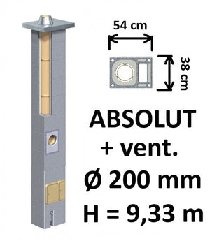 Kamino komplektas Schiedel Absolut Ø200 mm su ventiliaciniu kanalu, keramikinis dūmtraukis namams A, A+, A++