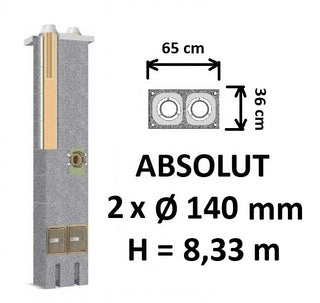 Dvigubo kamino komplektas Schiedel Absolut Ø140+140 mm. Dvigubas keramikinis kaminas.