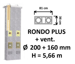 Dvigubo kamino komplektas SCHIEDEL RONDO PLUS Ø 200+V+160 mm su ventiliacine anga, B, C, D klasės namams
