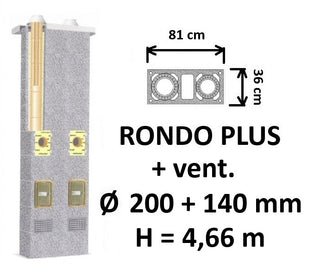 Dvigubo kamino komplektas SCHIEDEL RONDO PLUS 200+V+140 su ventiliaciniu kanalu B, C, D klasės namams