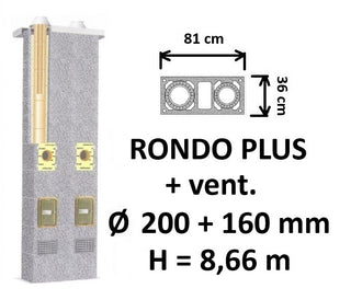Dvigubo kamino komplektas SCHIEDEL RONDO PLUS Ø 200+V+160 mm su ventiliacine anga, B, C, D klasės namams