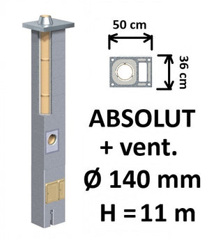 Kamino komplektas Schiedel Absolut Ø140 mm su ventiliaciniu kanalu, keramikinis dūmtraukis namams A++ lygio