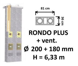 Dvigubo kamino komplektas SCHIEDEL RONDO PLUS Ø 200+V+180 mm su ventiliacine anga B, C, D klasės namams