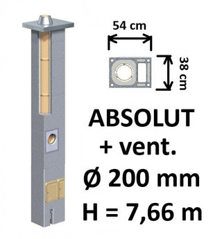 Kamino komplektas Schiedel Absolut Ø200 mm su ventiliaciniu kanalu, keramikinis dūmtraukis namams A, A+, A++