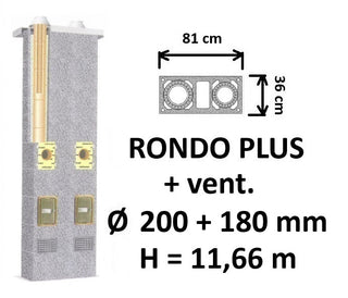 Dvigubo kamino komplektas SCHIEDEL RONDO PLUS Ø 200+V+180 mm su ventiliacine anga B, C, D klasės namams