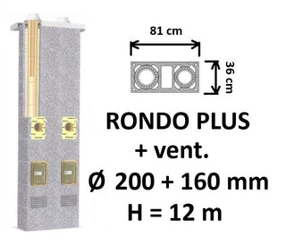 Dvigubo kamino komplektas SCHIEDEL RONDO PLUS Ø 200+V+160 mm su ventiliacine anga, B, C, D klasės namams