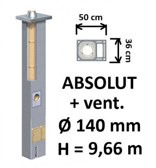 Kamino komplektas Schiedel Absolut Ø140 mm su ventiliaciniu kanalu, keramikinis dūmtraukis namams A++ lygio