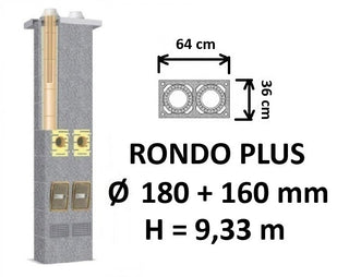 Dvigubo kamino komplektas SCHIEDEL RONDO PLUS Ø180+160 mm, B, C, D klasės namams, keramikinis dūmtraukis
