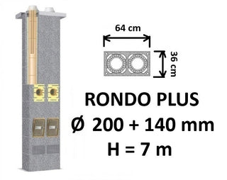Dvigubo kamino komplektas SCHIEDEL RONDO PLUS Ø 200+140 mm, B, C, D klasės namams, keramikinis dūmtraukis