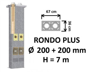 Dvigubo kamino komplektas SCHIEDEL RONDO PLUS Ø200+200 mm, B, C, D klasės namams, keramikinis dūmtraukis