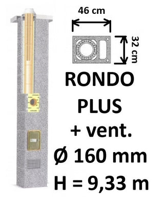 Kamino komplektas SCHIEDEL RONDO PLUS Ø160 mm su ventiliaciniu kanalu, B, C, D klasės namams, keramikinis dūmtraukis