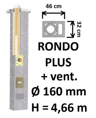 Kamino komplektas SCHIEDEL RONDO PLUS Ø160 mm su ventiliaciniu kanalu, B, C, D klasės namams, keramikinis dūmtraukis