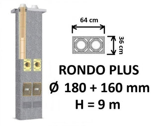Dvigubo kamino komplektas SCHIEDEL RONDO PLUS Ø180+160 mm, B, C, D klasės namams, keramikinis dūmtraukis