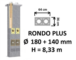 Dvigubo kamino komplektas SCHIEDEL RONDO PLUS Ø180+140 mm, B, C, D klasės namams, keramikinis dūmtraukis