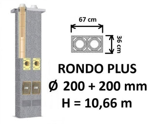 Dvigubo kamino komplektas SCHIEDEL RONDO PLUS Ø200+200 mm, B, C, D klasės namams, keramikinis dūmtraukis