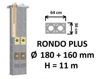 Dvigubo kamino komplektas SCHIEDEL RONDO PLUS Ø180+160 mm, B, C, D klasės namams, keramikinis dūmtraukis