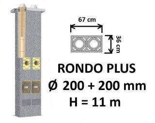 Dvigubo kamino komplektas SCHIEDEL RONDO PLUS Ø200+200 mm, B, C, D klasės namams, keramikinis dūmtraukis