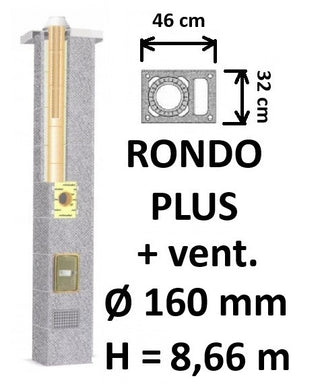 Kamino komplektas SCHIEDEL RONDO PLUS Ø160 mm su ventiliaciniu kanalu, B, C, D klasės namams, keramikinis dūmtraukis