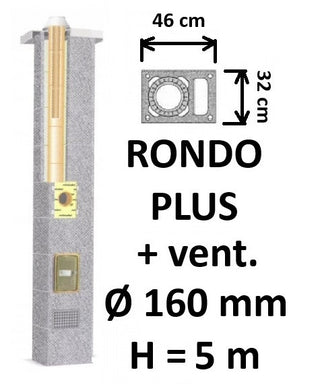 Kamino komplektas SCHIEDEL RONDO PLUS Ø160 mm su ventiliaciniu kanalu, B, C, D klasės namams, keramikinis dūmtraukis