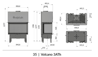 Hajduk Volcano 3ATh židinys, 10–12 kW – židinio kapsulė su tripusiu stiklu