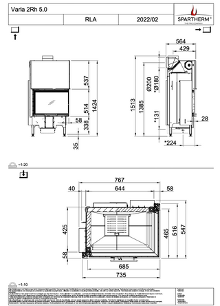Spartherm Varia 2R-51h židinio kapsulės matmenys