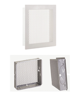 Baltos grotelės židiniams 700 x 150 mm. Tiesios židinio grotelės su dvigubu tinkleliu ir montavimo lizdu