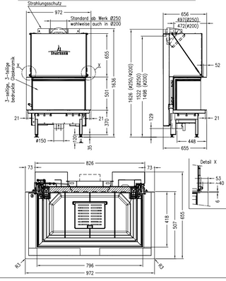 Spartherm Premium A-3RL-80h tripusis židinys pakeliamu stiklu