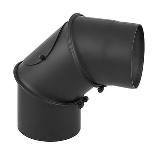 DARCO D-220 mm / 90° / 3seg. reguliuojama dūmtraukio alkūnė su pravala. Kamino pajungimo alkūnė židiniams ir krosnelėms. Juoda dūmų alkūnė.