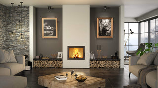 Spartherm Varia 1V H₂O XL židinys su šilumokaičiu interjere