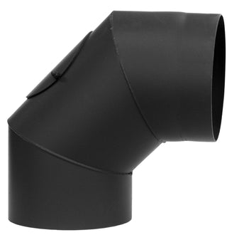 DARCO D-150 mm / 90° dūmtraukio alkūnė su pravala. Kamino pajungimo alkūnė židiniams ir krosnelėms. Juoda dūmų alkūnė.