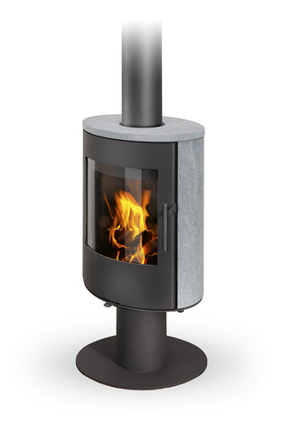 Romotop EVORA T SERPENTINE lenktas apvalus židinys - apvali krosnelė su akmens apdaila