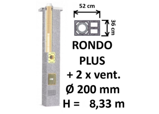 Kamino komplektas SCHIEDEL RONDO PLUS Ø200 mm su dviem ventiliaciniais kanalais, keramikinis dūmtraukio komplektas B, C, D klasės namams