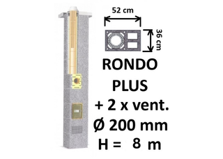 Kamino komplektas SCHIEDEL RONDO PLUS Ø200 mm su dviem ventiliaciniais kanalais, keramikinis dūmtraukio komplektas B, C, D klasės namams