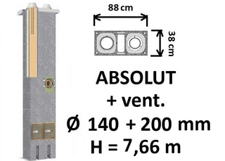 Dvigubo kamino komplektas Schiedel Absolut Ø140+V+180 mm su ventiliacine anga A++ namams