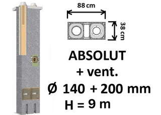 Dvigubo kamino komplektas Schiedel Absolut Ø140+V+180 mm su ventiliacine anga A++ namams