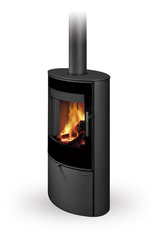 Romotop OVALIS G STEEL lenktas apvalus židinys - apvali krosnelė lenktu tonuotu stiklu