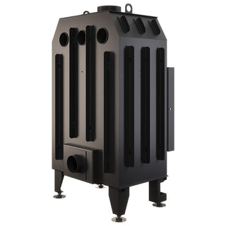 SAVEN ENERGY 60x50 BLACK (14,5kW) ECO židinys su juodu šamotu pakuroje. Plieninė židinio kapsulė tiesiu į šoną atidarimu stiklu.