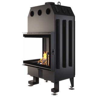 SAVEN ENERGY 65x50x47L BLACK (14,5kW) ECO kampinis židinys su juodu šamotu pakuroje. Plieninė židinio kapsulė kampiniu į šoną atidarimu stiklu.