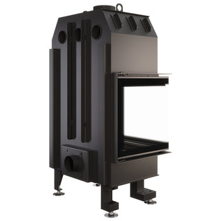 SAVEN ENERGY 65x50x47L BLACK (14,5kW) ECO kampinis židinys su juodu šamotu pakuroje. Plieninė židinio kapsulė kampiniu į šoną atidarimu stiklu.