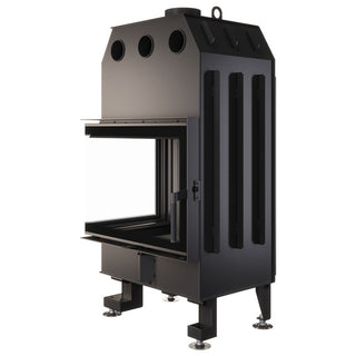 SAVEN ENERGY 65x50x47L BLACK (14,5kW) ECO kampinis židinys su juodu šamotu pakuroje. Plieninė židinio kapsulė kampiniu į šoną atidarimu stiklu.
