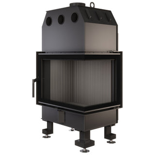 SAVEN ENERGY 65x50x47R BLACK (14,5kW) ECO kampinis židinys su juodu šamotu pakuroje. Plieninė židinio kapsulė kampiniu į šoną atidarimu stiklu.
